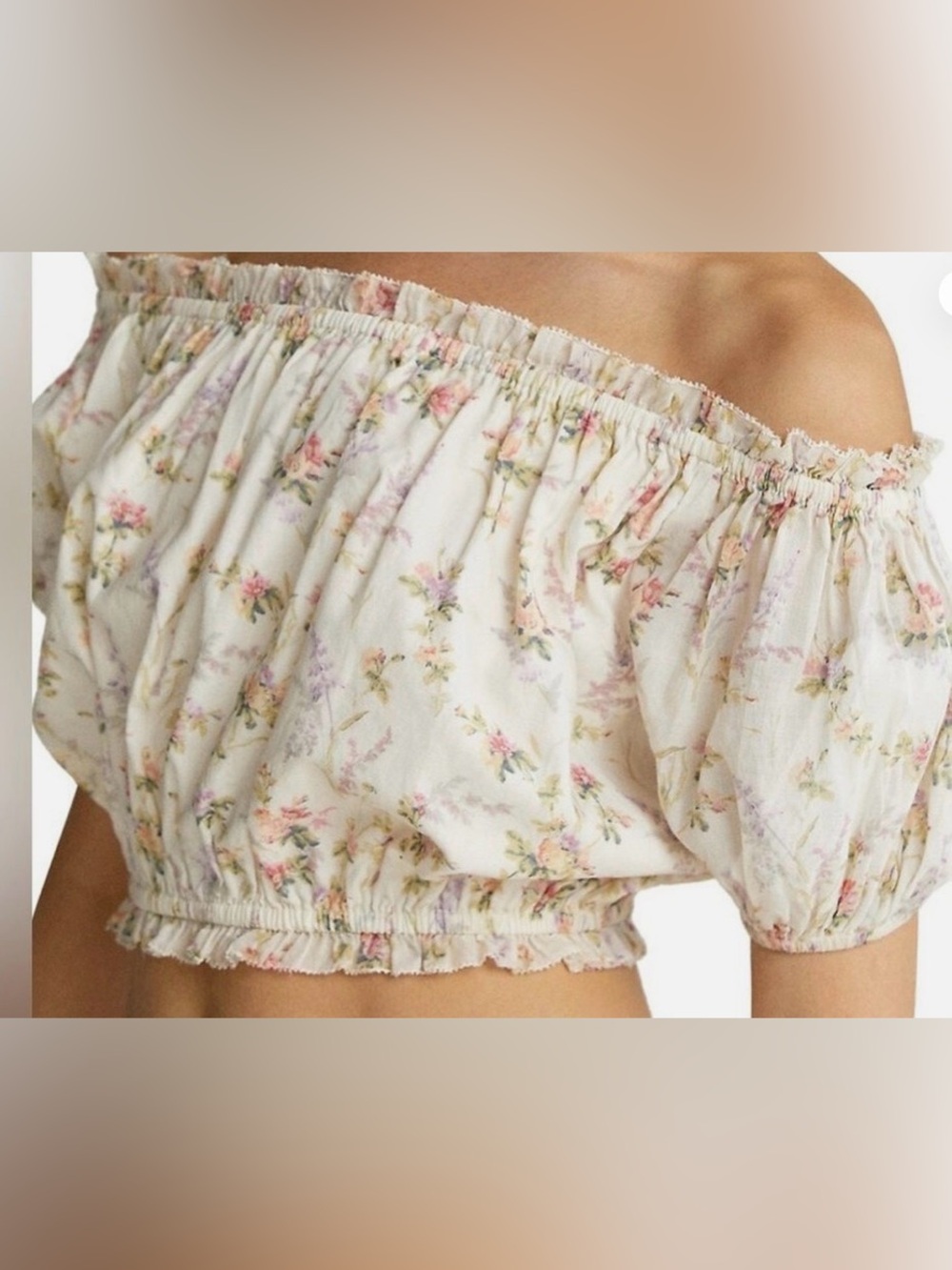 Polo by Ralph Lauren Cream Floral Off-Shoulder Crop Top